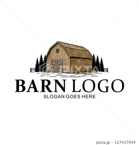 Vintage farm barn logo design on white background Vintage farm barn logo design on white background 127417934