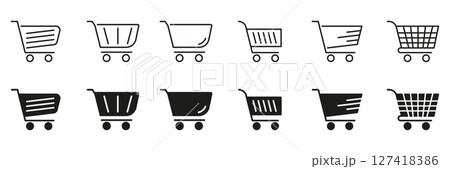 Shopping Cart Icon Set. E-Commerce, Online Shopping, And Retail Marketplace Symbol Collection. Various Cart Designs For Digital And Physical Stores. Isolated Vector Illustration 127418386