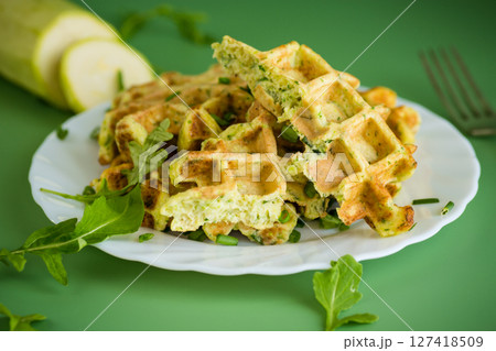 Healthy dish - zucchini and greens waffles 127418509