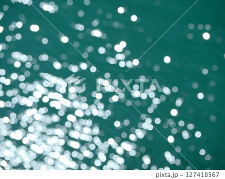 Water surface top view. Blurred defocus with bokeh effect. Sun glare on water. Background abstracted wallpaper texture Water surface top view. Blurred defocus with bokeh effect. Sun glare on water. Background abstracted wallpaper texture 127418567