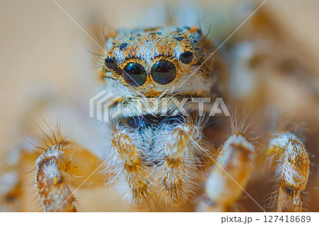 Jumping spider portrait - Yllenus arenarius, close up 127418689