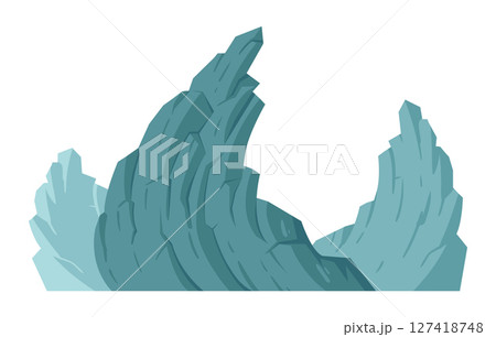 Mountain silhouette. Nature landscape mountain, rocky range and peak, outdoor hiking flat vector illustration. Cartoon mountain view 127418748