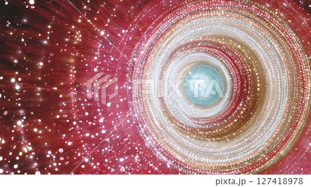 Vibrant Portal With Rotating Neon Rings and Radiant Particles in a Futuristic Environment 127418978