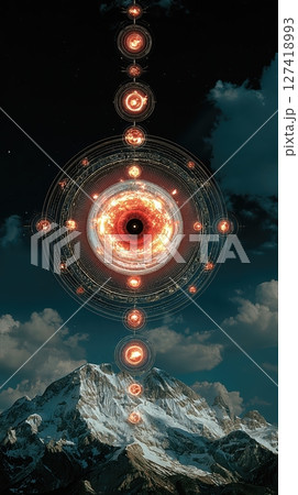 Exploration of Soul Alignment Through Cosmic Energy Patterns Over Majestic Mountains 127418993