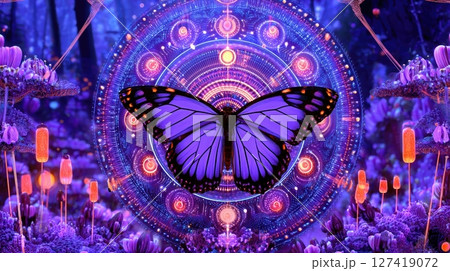 Holographic Butterfly Effect Displays Transformative Beauty in Vibrant Environment 127419072