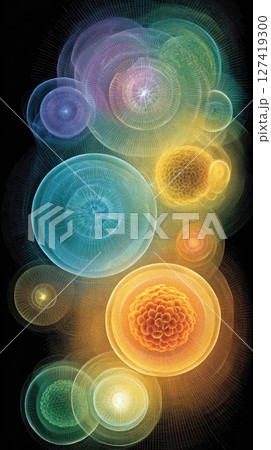 Visualization of Quantum World Showcasing Subatomic Particles and Their Interactions in Vivid Colors 127419300