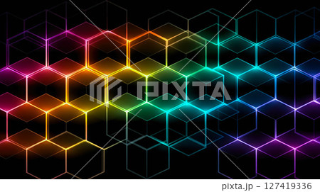 Colorful Blockchain Technology Pattern With Hexagonal Shapes on Dark Background Colorful Blockchain Technology Pattern With Hexagonal Shapes on Dark Background 127419336