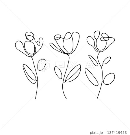 Abstract Floral Play. A creative set of three flowers with abstract petal shapes and whimsical linework. Abstract Floral Play. A creative set of three flowers with abstract petal shapes and whimsical linework. 127419438