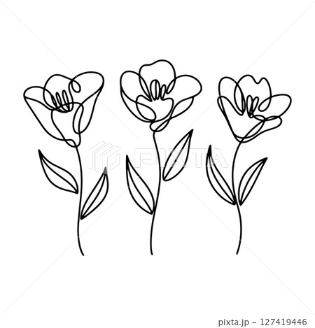 Bold Botanical Trio. A vivid floral composition with thick lines and expressive petal structures. Ideal for impactful nature-inspired designs. Bold Botanical Trio. A vivid floral composition with thick lines and expressive petal structures. Ideal for impactful nature-inspired designs. 127419446