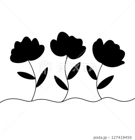 Floral Silhouette Grounded. A strong floral silhouette design with three solid flowers growing from the ground line. Ideal for bold prints and decor. 127419450