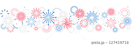 4th of July border, USA banner, fireworks pattern background 127419718