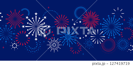 4th of July border, fireworks banner, USA pattern background 127419719