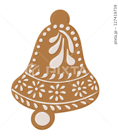 Bell-shaped gingerbread cookie with white icing Bell-shaped gingerbread cookie with white icing 127419739