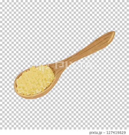 木製のスプーンと白胡麻　水彩風手描きイラスト 127419829