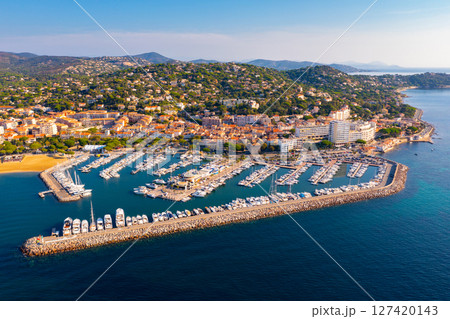 Drone view of the small town of Sainte-Maxime 127420143