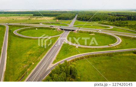 Circular highway interchange beetween fields Circular highway interchange beetween fields 127420145