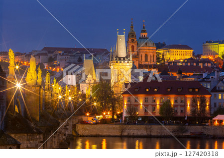 Charles Bridge at Sunset in Prague, Czech Republic 127420318