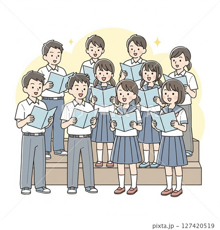 合唱を楽しむ中学生の男女グループ（制服） 127420519