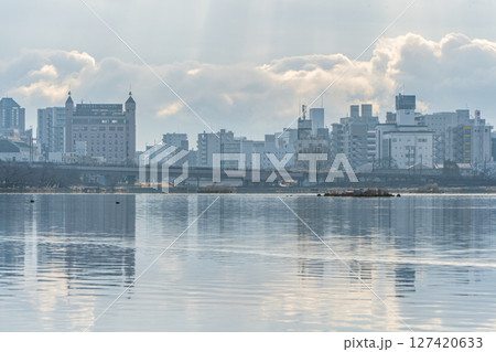 冬の朝の千波湖 127420633