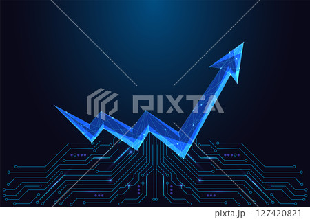 AI financial growth arrow over circuit board, business success and tech investment illustration AI financial growth arrow over circuit board, business success and tech investment illustration 127420821