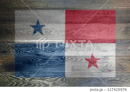 Panama flag on rustic old wood surface background 127420976