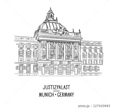 Palace of Justice in Munich Germany hand drawn vector illustration Palace of Justice in Munich Germany hand drawn vector illustration 127420993