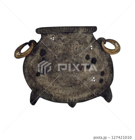 Witch's cauldron, black, empty, for Halloween 127421010