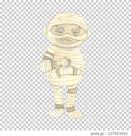 Bandaged mummy with closed eyes Bandaged mummy with closed eyes 127421032