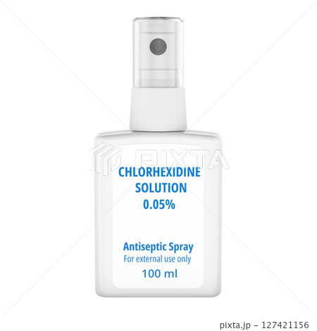 Chlorhexidine antiseptic spray bottle, 3D rendering 127421156