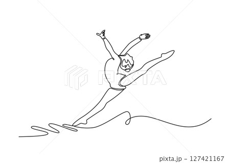 Continuous one line drawing gymnast girl doing...のイラスト素材 [127421167