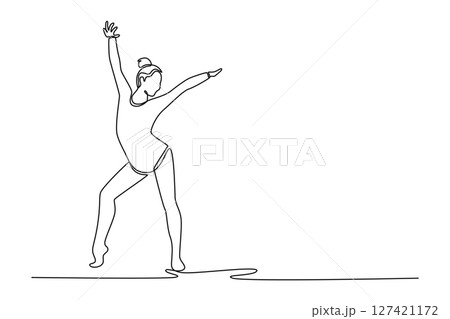 Continuous one line drawing female gymnast elegantly rhythmic dance. Precision, grace, and artistry in captivating rhythmic gymnastics performance. Single line draw design vector graphic illustration Continuous one line drawing female gymnast elegantly rhythmic dance. Precision, grace, and artistry in captivating rhythmic gymnastics performance. Single line draw design vector graphic illustration 127421172