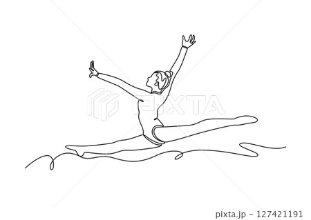 Single one line drawing beauty gymnast woman in...のイラスト素材 [127421191