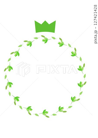 シンプル葉ッぱの円フレーム枠の王冠イラスト素材　　白バックベクターpng 127421428