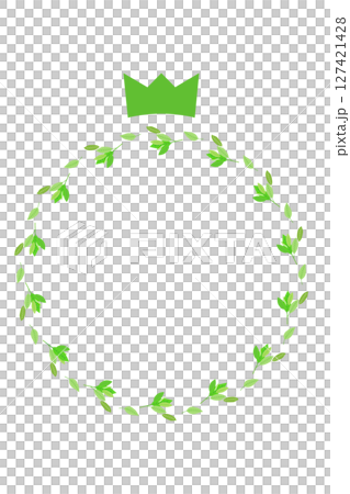 シンプル葉ッぱの円フレーム枠の王冠イラスト素材　　白バックベクターpng 127421428