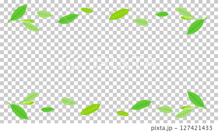 優しい葉っぱ緑色のライン線フレーム背景イラスト　茶葉　若葉　ベクターpng 127421433