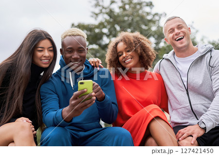 Multi ethnic friends outdoor. Diverse group people 127421450