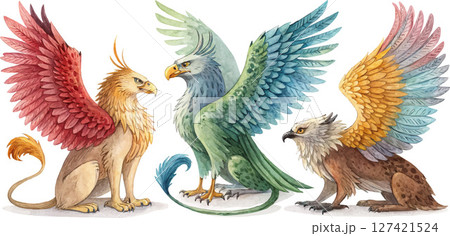 Three Watercolor Griffins 127421524