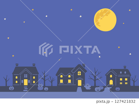 ハロウィンの夜の住宅地の背景 ハロウィンの夜の住宅地の背景 127421832