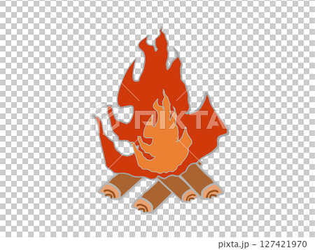 キャンプファイヤーのたき火のイラスト キャンプファイヤーのたき火のイラスト 127421970
