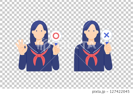 一個穿著水手服的女孩,一個舉著圓圈和十字架的中學生,向量圖 一個穿著水手服的女孩,一個舉著圓圈和十字架的中學生,向量圖 127422045