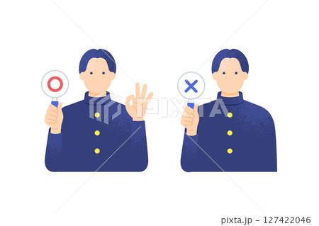 学ランを着た男の子ベクター素材 OK・NG・正解・不正解を示すシンプルなイラスト 127422046