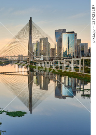Urban cityscape with a cable-stayed bridge in Sao Paulo. Urban cityscape with a cable-stayed bridge in Sao Paulo. 127422197