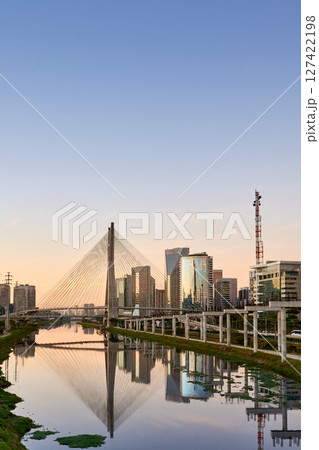 Urban cityscape with a cable-stayed bridge in Sao Paulo. 127422198