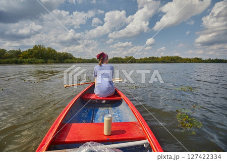 Canoeing on a lake 127422334