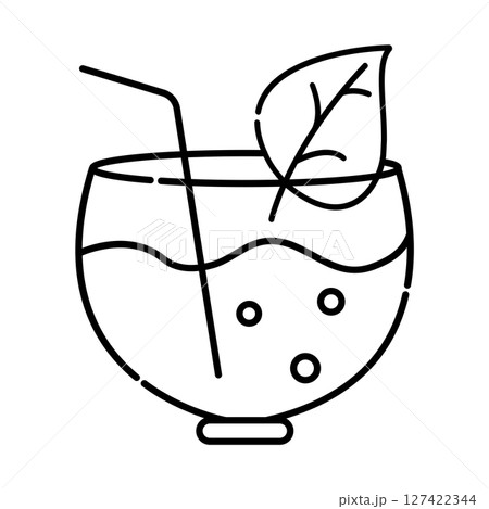 Green cocktail black and white vector line icon 127422344