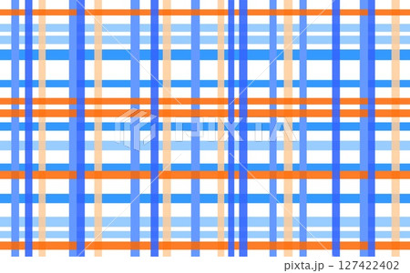 格子模様　ブルー　オレンジ色　 127422402