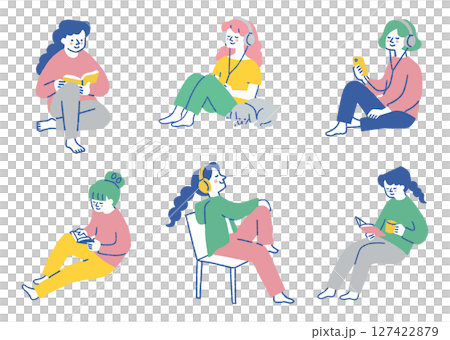 Set of women enjoying their time alone_Color 127422879