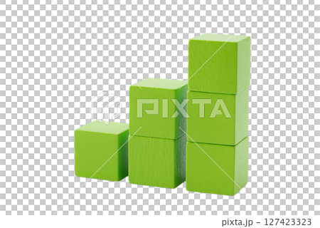 透明背景(png)に階段状に積まれた黄緑色の積み木 透明背景(png)に階段状に積まれた黄緑色の積み木 127423323