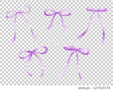 水彩で描いた紫色のリボンセット 127423378