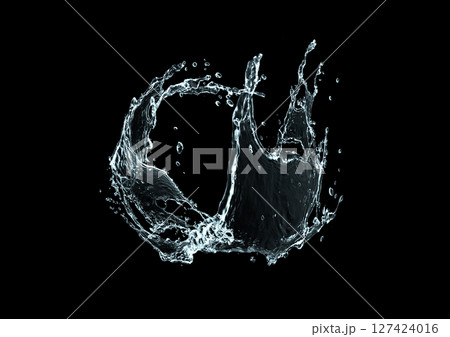 黒背景に飛び散る抽象的な水しぶきの3dイラスト 127424016